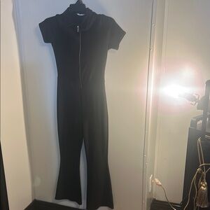 H&M Black Short Sleeve Jumpsuit with Zip-Up Front